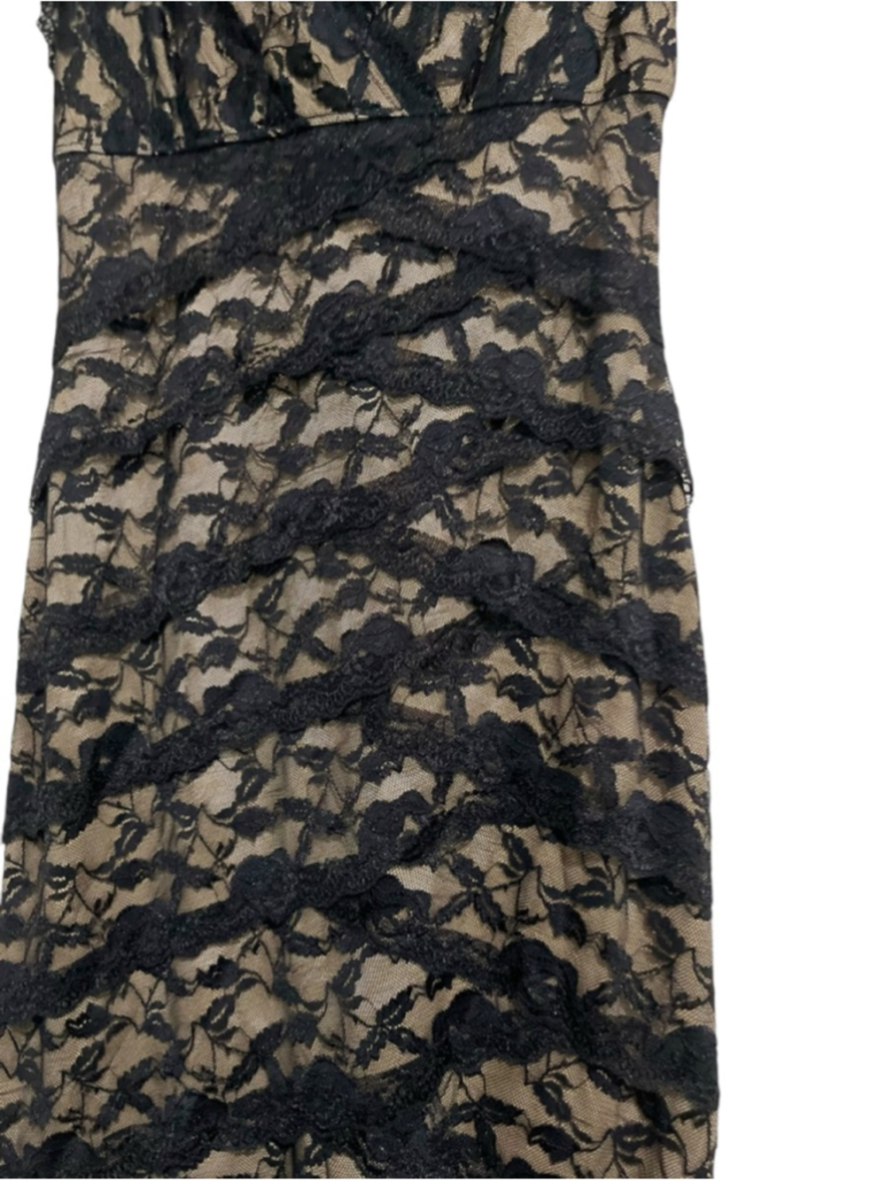 Women's MARINA Black Beige Lace Overlay V-Neck Dress Size 10 - Picture 5 of 8